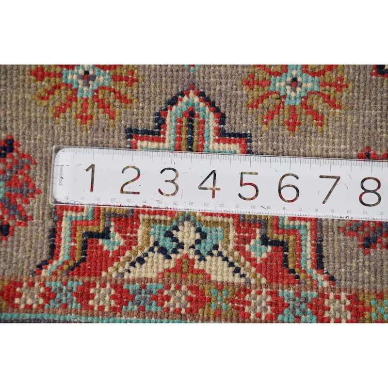 Geometric Kazak Foyer Rug Handmade Traditional Grey Wool Carpet - 2'0" x 3'0"