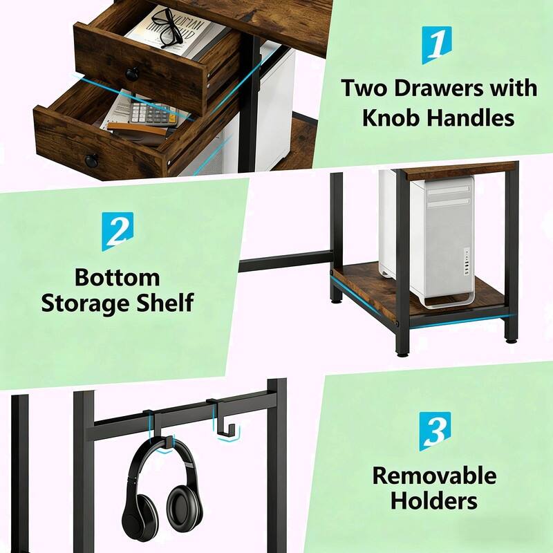 Extra-Large 2-Person Office Desk with Drawers, Open Shelf and Steel Frame