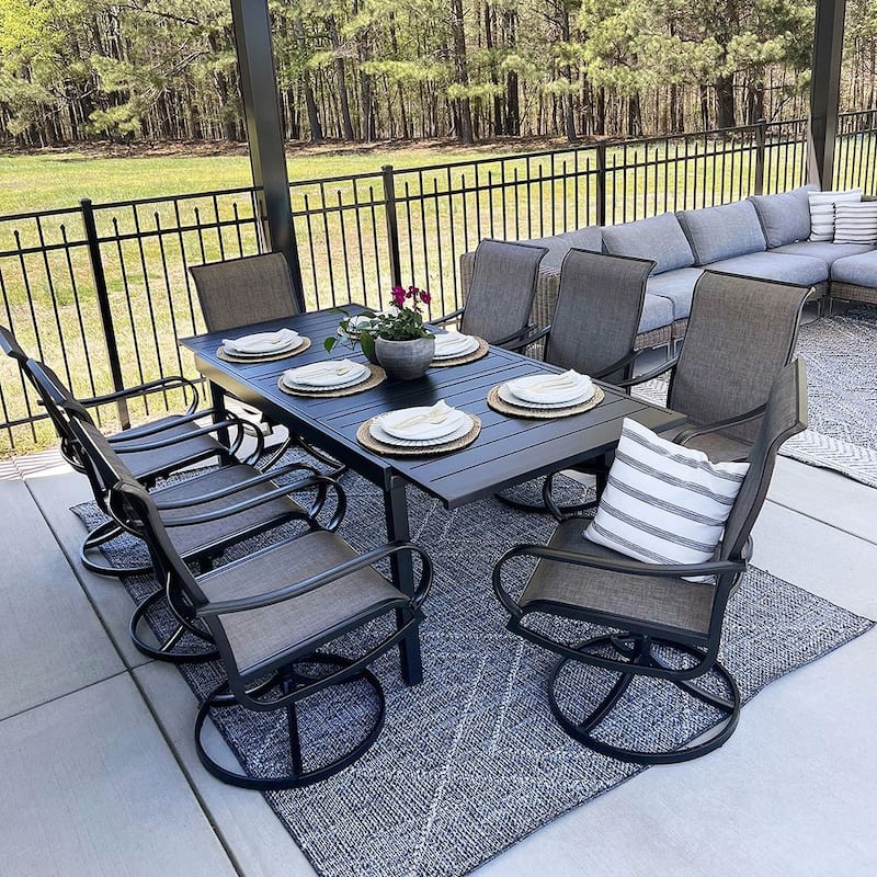 MAISON ARTS 7/9-Piece Patio Dining Furniture Set with Dining Swivel Chairs and 1 Expandable Outdoor Dining Rectangle Table