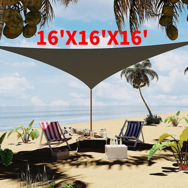 16'X16'X16' Triangle Sun Shade Sail Shade Cloth, Sunshade for Patio, Backyard, Deck, Garden, Sand - Grey