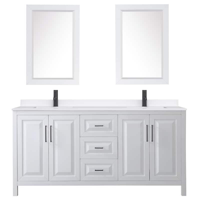 Daria 72-inch Double Vanity, Single Hole Quartz Top, 24-inch Mirrors