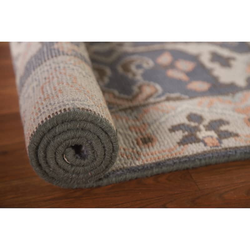 Gray Blue Oushak Indian Runner Rug Hand-Knotted Wool Carpet - 2'5"x 10'0"