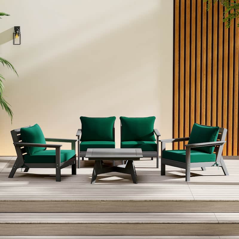 Birchwood All Weather HDPE Outdoor Patio Gray Deep Seating Conversation Set (5-Piece Set) - Gray/Green