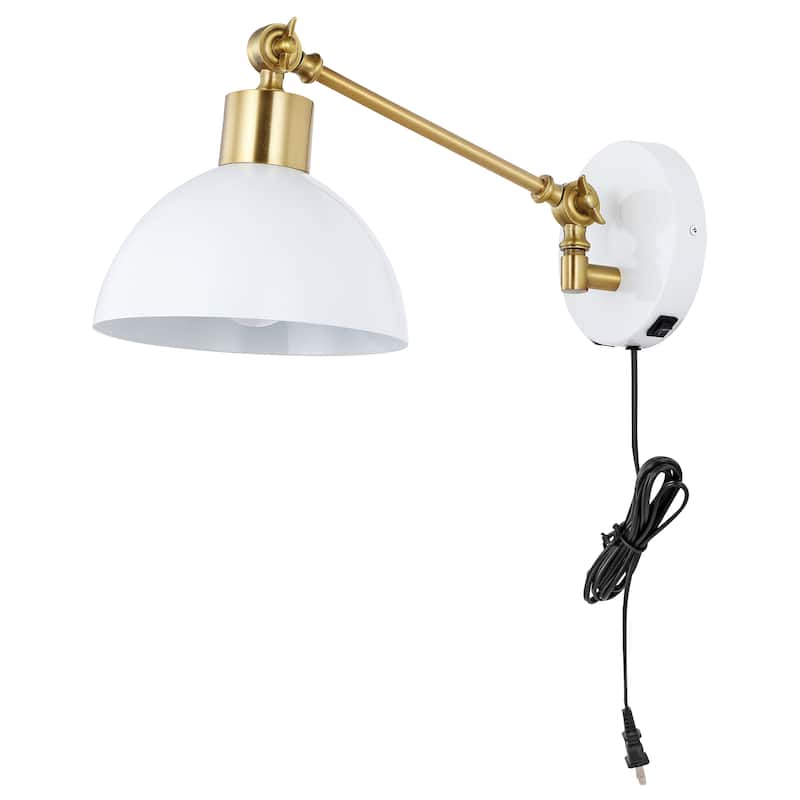 Hygge Swing Arm 1-Light Modern Midcentury Iron USB Charging Port LED Sconce, by JONATHAN Y