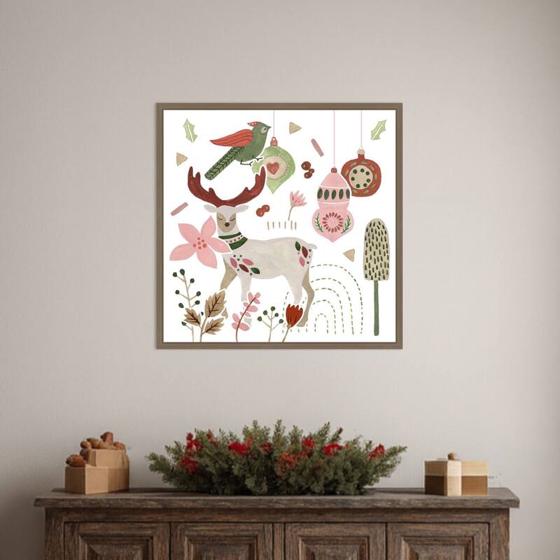 Reindeer Wishes V by Melissa Wang (22 x 22 in.), Framed Canvas Wall Art Print - Sylvie Dark Gold