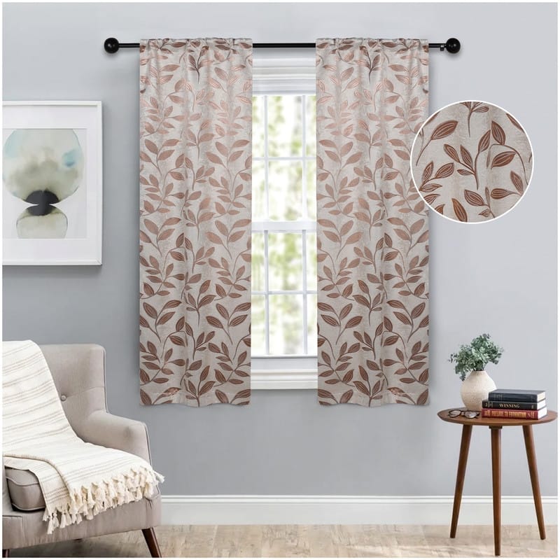 Superior Modern Bohemian Leaves Room Darkening Curtains with Grommets