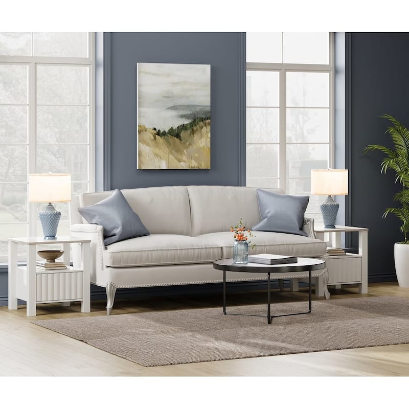 End Side Table with LED Light, White Nightstand with Storage(Set of 2) - White - 2 Piece