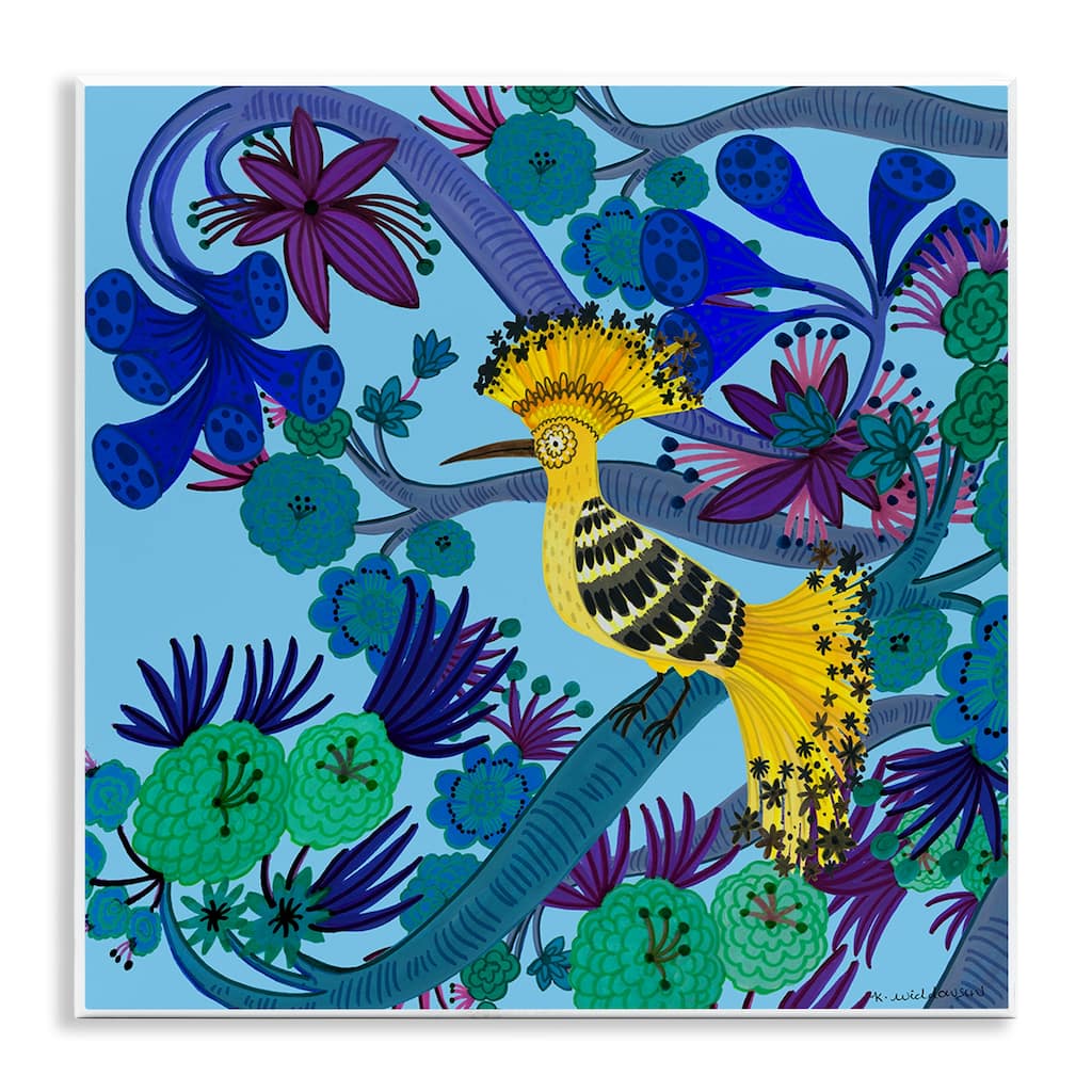 Stupell Whimsical Yellow Bird & Flowers Wall Plaque Art Design By Kay Widdowson