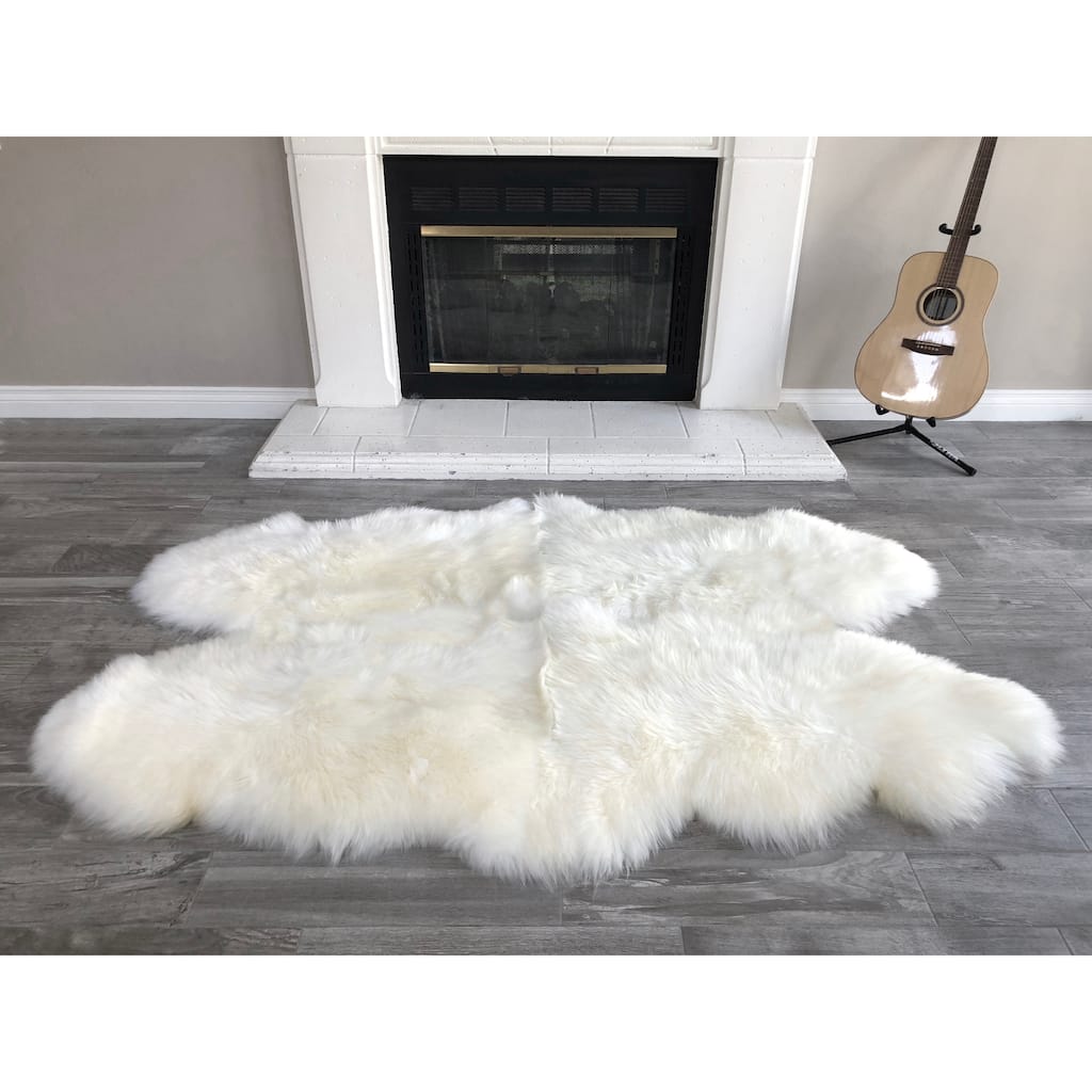 Dynasty Natural 4-Pelt Luxury Long Wool Sheepskin Shag Rug - 3'6" x 5'6"