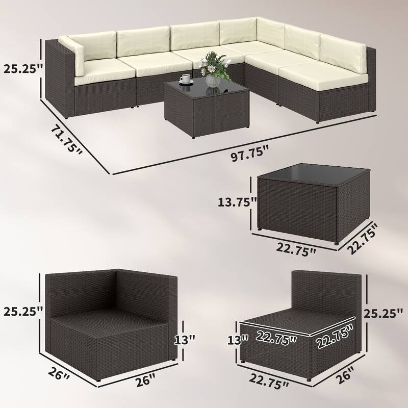 Outsunny 7 Piece Patio Furniture Set, Wicker Outdoor Sectional Sofa Set