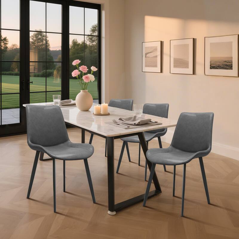 PU Leather Dining Chair with Metal Legs, Modern Upholstered Chair Set of 4 for Kitchen, Restaurant, Living, Meeting Room
