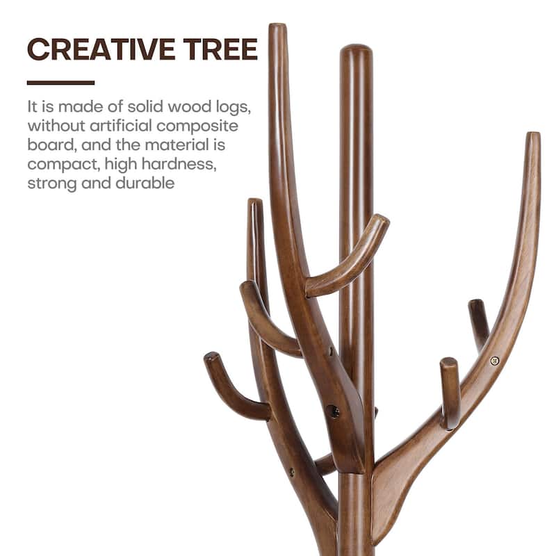 Tree-branch Rubberwood Freestanding Coat Rack with Hooks