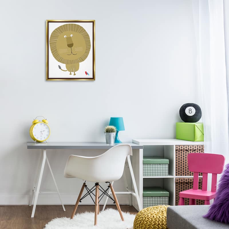 Stupell Friendly Lion & Bird Framed Floater Canvas Wall Art Design By Carla Daly