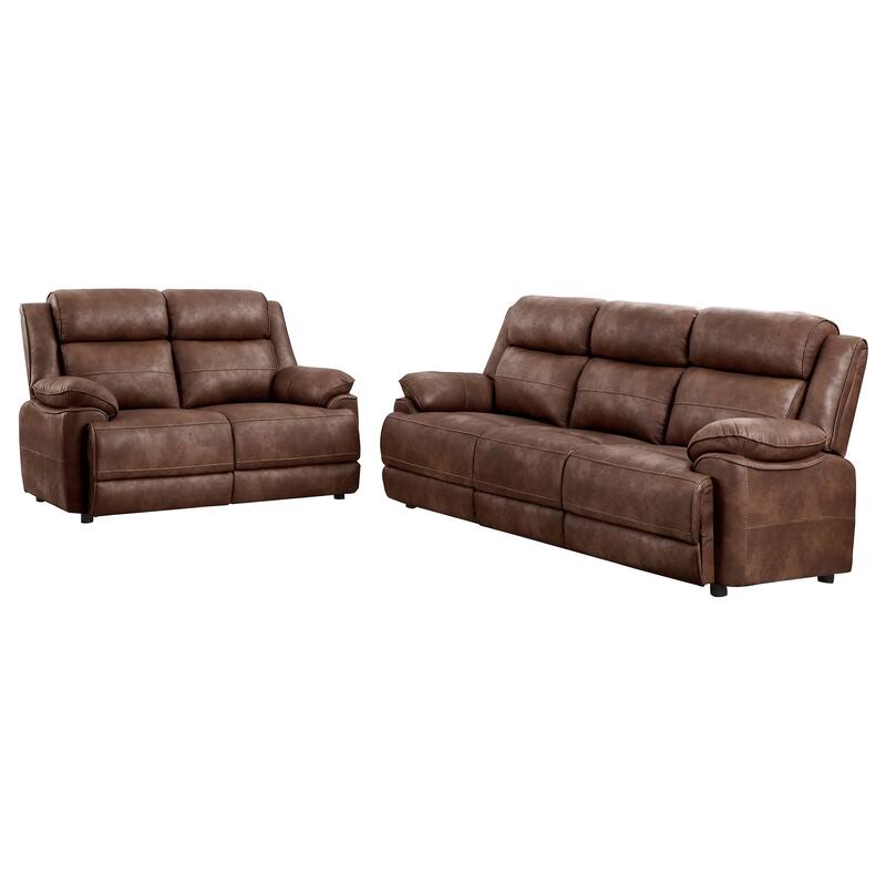 Ellington Upholstered Padded Arm Sofa Set Dark Brown - Brown - 2 Piece