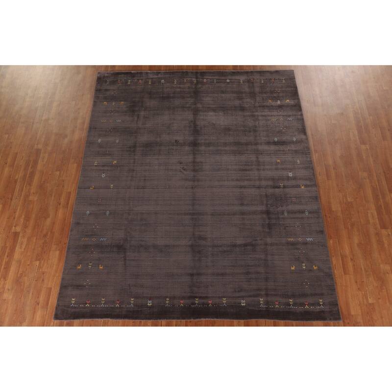 Brown Gabbeh Oriental Area Rug Handmade Wool Carpet - 8'1"x 9'10"