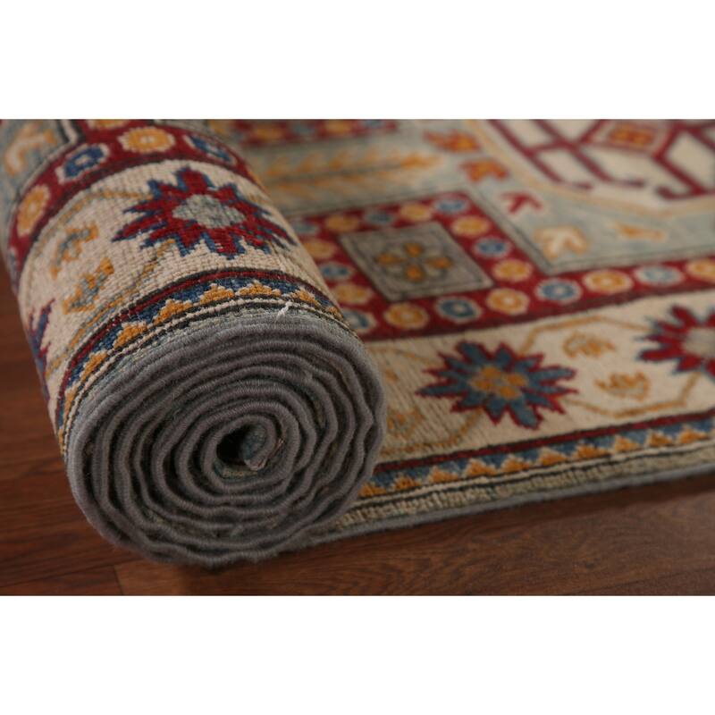 Traditional Blue Kazak Runner Rug Hand-Knotted Oriental Wool Carpet - 2'6" x 13'5"