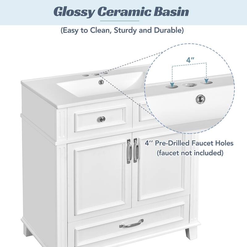 30'' Bathroom Vanity with Ceramic Sink Bathroom Storage Cabinet with one Drawer and Soft Closing Doors