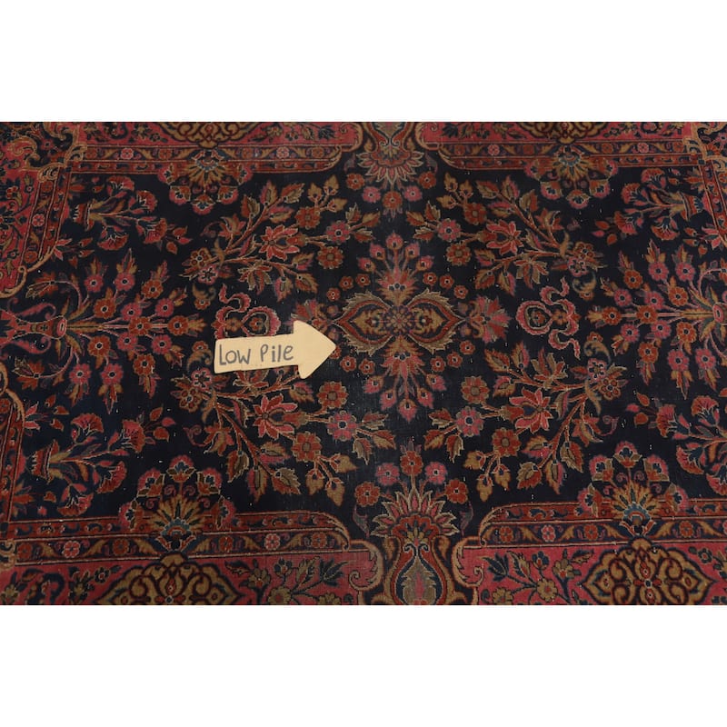 Hand Knotted Oriental 100% Wool Carpet Traditional Floral Navy Blue & Blues Kashan Area Rug - 4' 11'' X 3' 6''