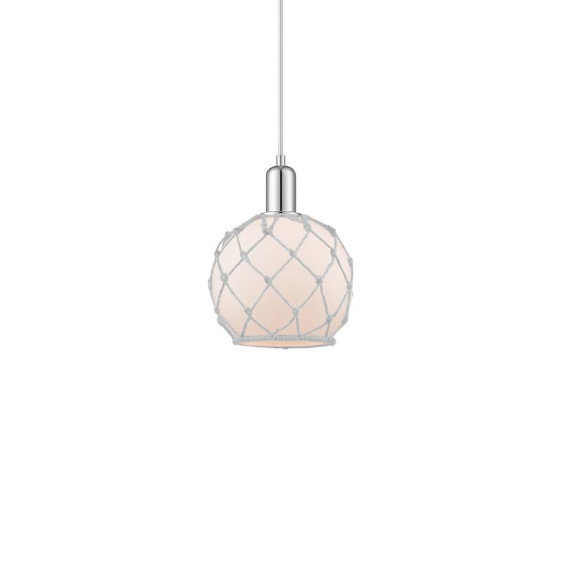 Innovations Lighting 716-1P-11-8 Farmhouse Rope Pendant Farmhouse Rope - Polished Chrome / White Glass with White Rope