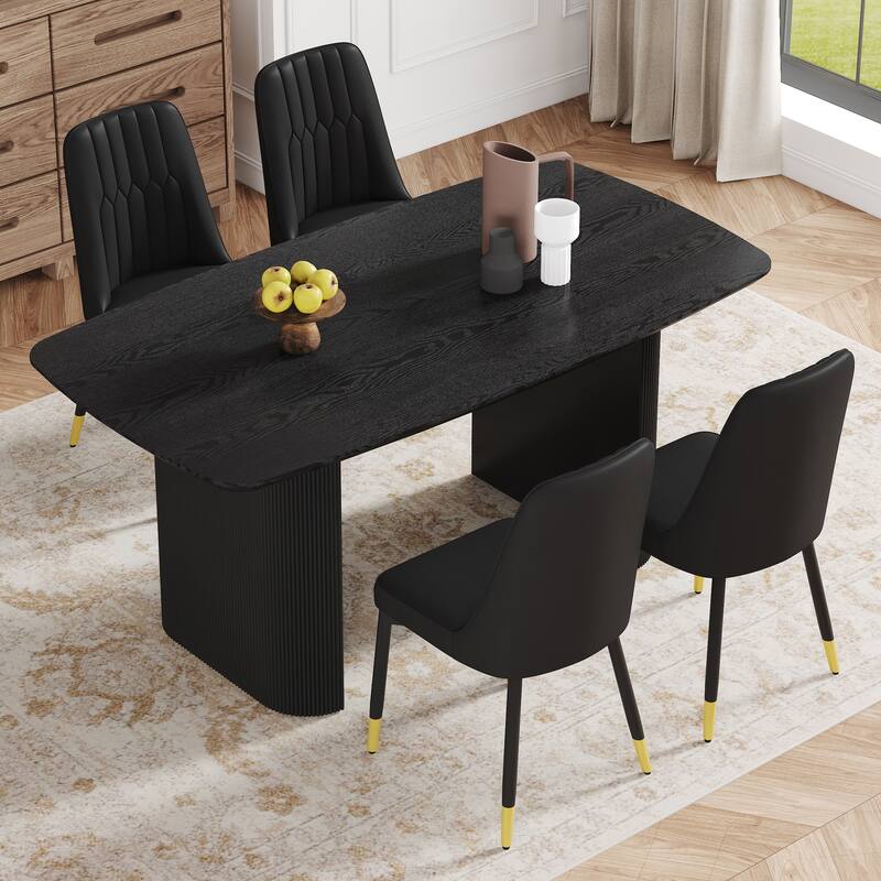 5-Piece Dining Table Set.67 * 35.4 inch wood grain MDF dining table with 4 PU cushions and metal legs