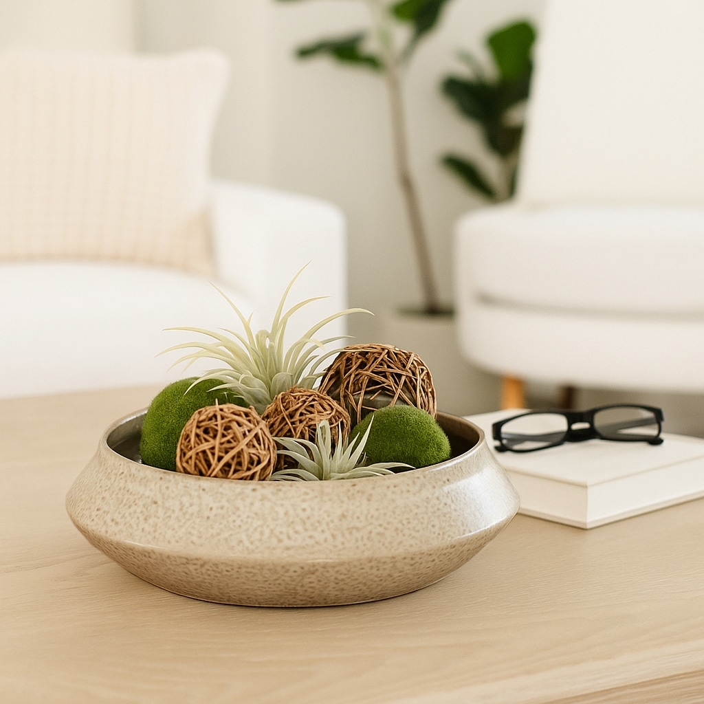 Decorative Round Abstract Terracotta Bowl - 14", White - 14.0"
