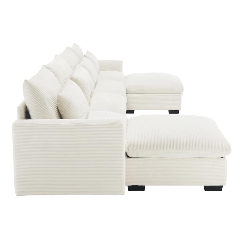 Corduroy Reversible Modular Sectional Sofa with 2 Storage Ottomans and 4 Waist Pillows
