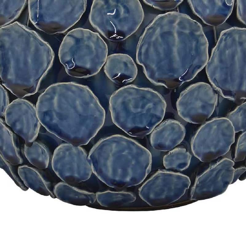 Remus Accent Vase with Raised Pebble Pattern, Glazed Blue Ceramic