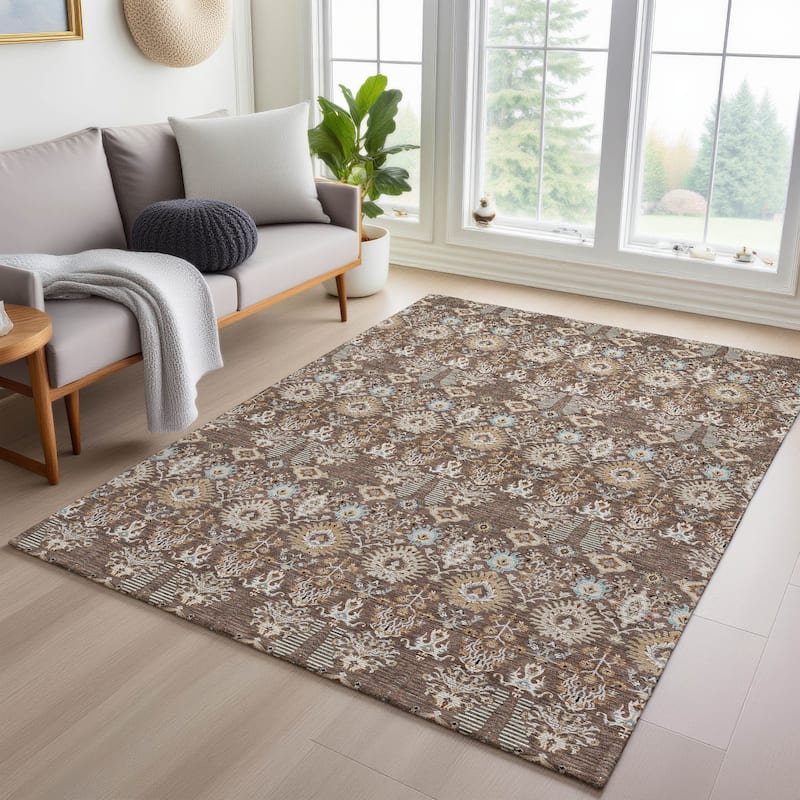 Machine Washable Indoor/ Outdoor Traditional Xander Chantille Rug