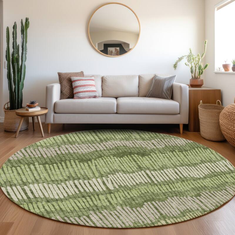 Premium Washable Super Soft Modern Sketches Mayfield Rug - Olive - 8' x 8'
