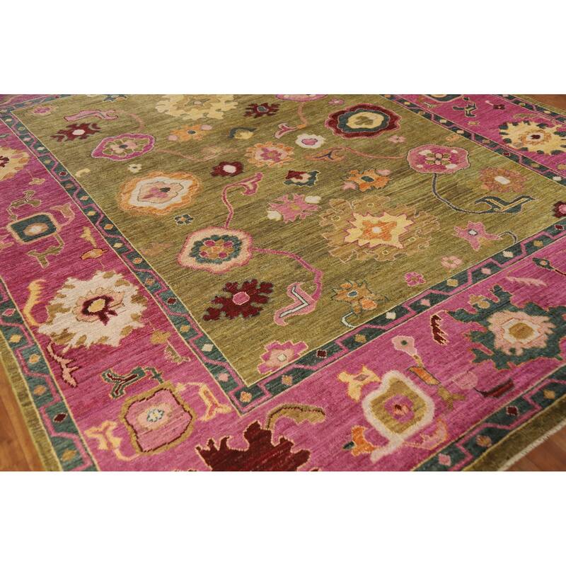 Hand Knotted Oriental 100% Wool Carpet Transitional All-Over Green Oushak Area Rug - 10' 2'' X 8' 3''
