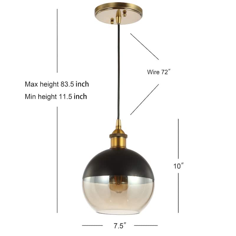 Goldwater 7.5" Adjustable Drop Globe Metal/Glass LED Pendant, by JONATHAN Y