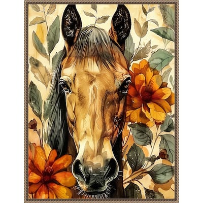 Horse in Flowers by Justyna Jaszke Framed Canvas Wall Art
