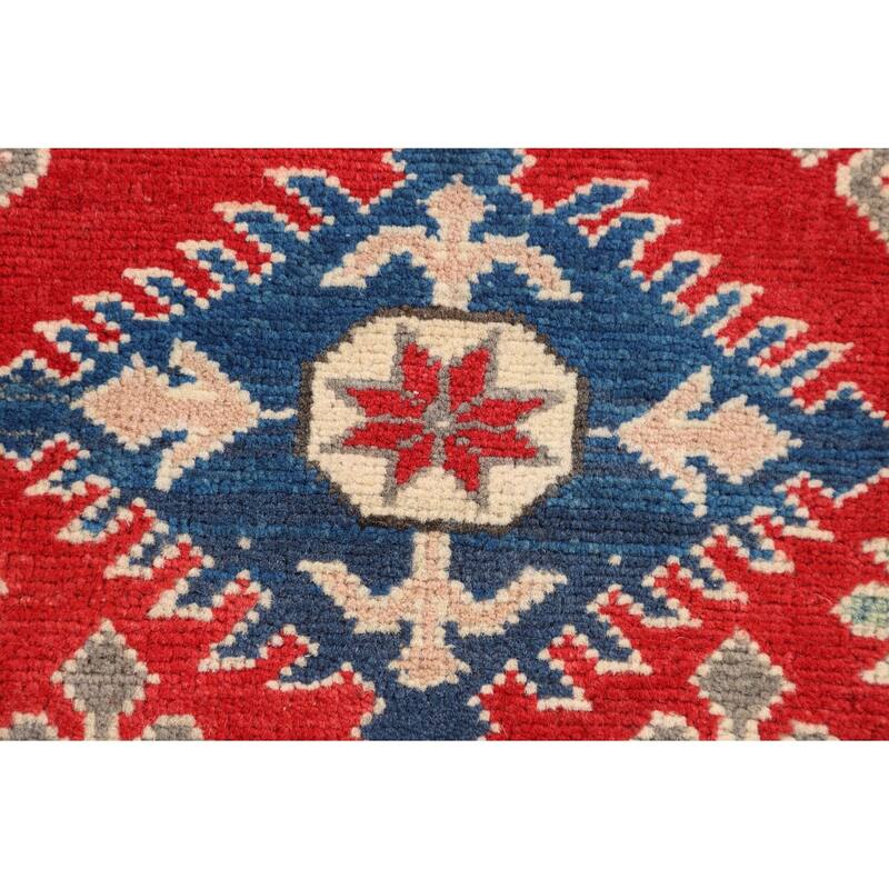 Oriental Kazak Accent Rug Hand-Knotted Geometric Red Wool Carpet - 2'10" x 3'11"