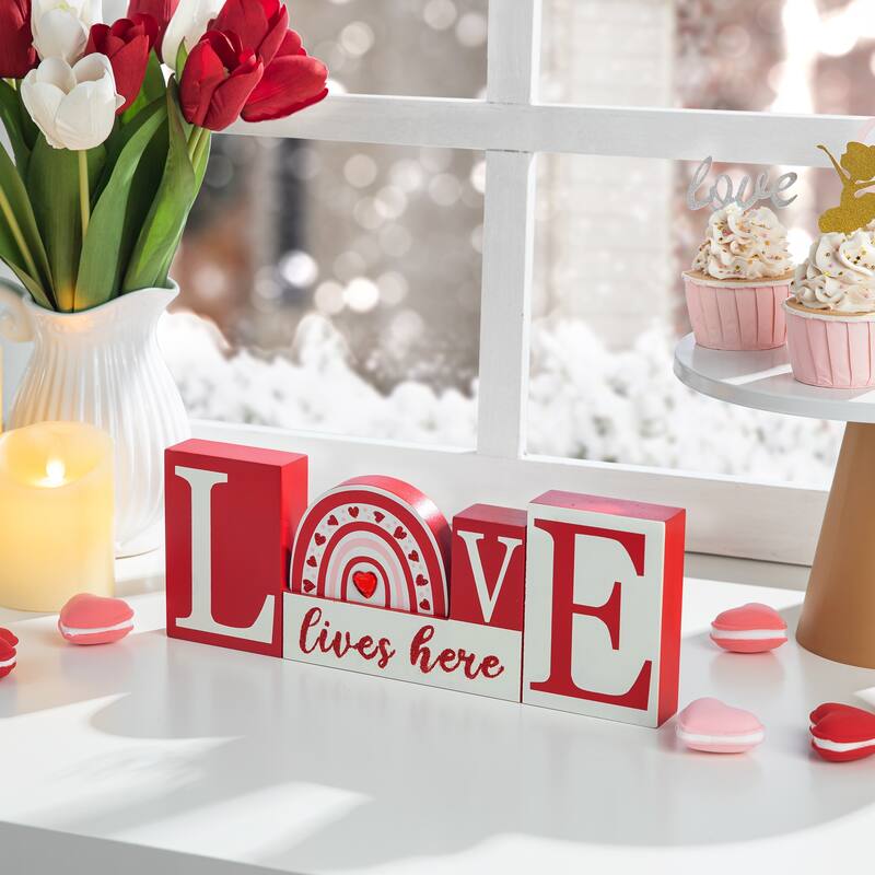 Glitzhome 4.25"H Valentine's Wooden LOVE Table Decor