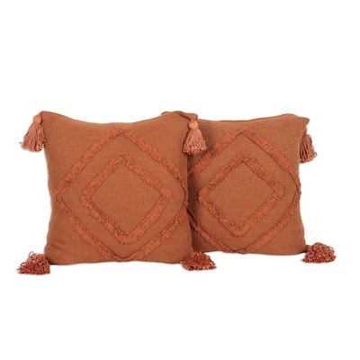 Novica Handmade Copper Diamonds Cotton Cushion Covers (Pair)