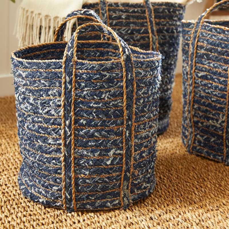 Denim Round Baskets, Set Of 3