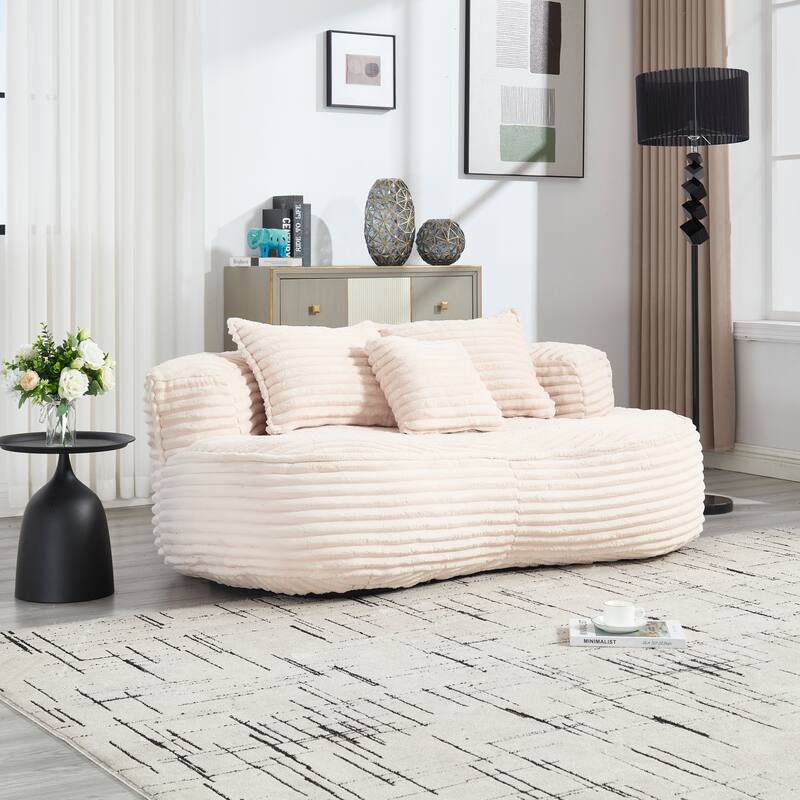 Corduroy Bean Bag Chair, Foam-Filled Lazy Floor Sofa with 3 Pillows, Soft Upholstered Lounge Chair for Adults & Teens