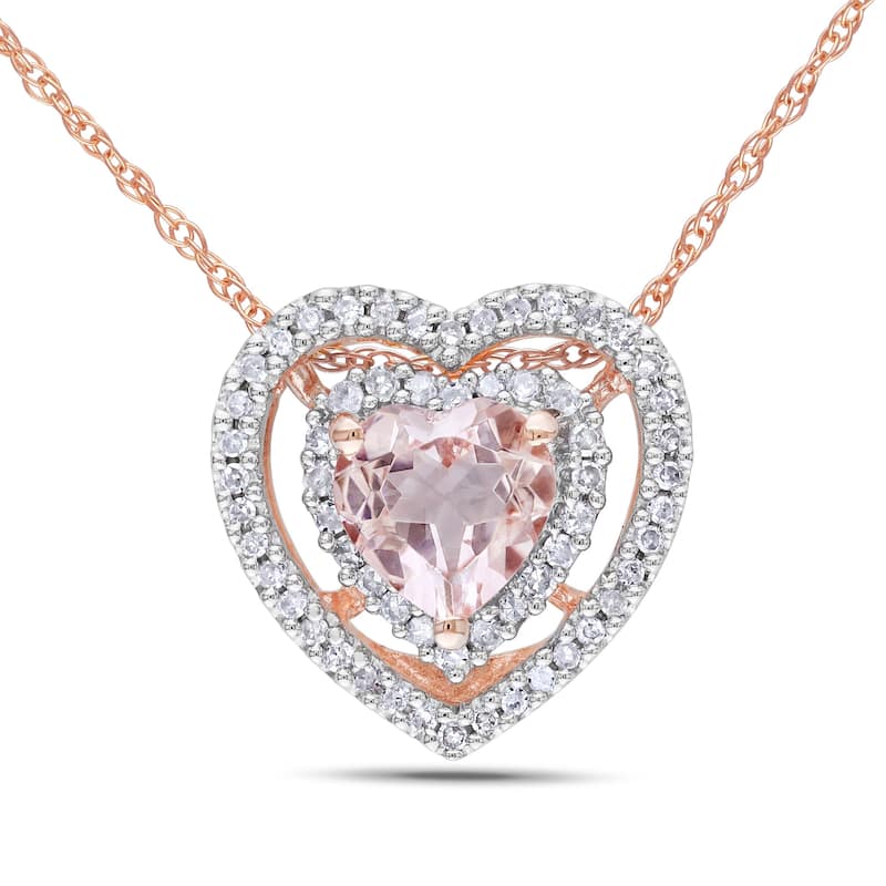 Miadora 10k Rose Gold Morganite 1/5ct TDW Diamond Heart Necklace (G-H, I1-I2)