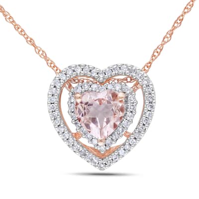Miadora 10k Rose Gold Morganite 1/5ct TDW Diamond Heart Necklace (G-H, I1-I2)