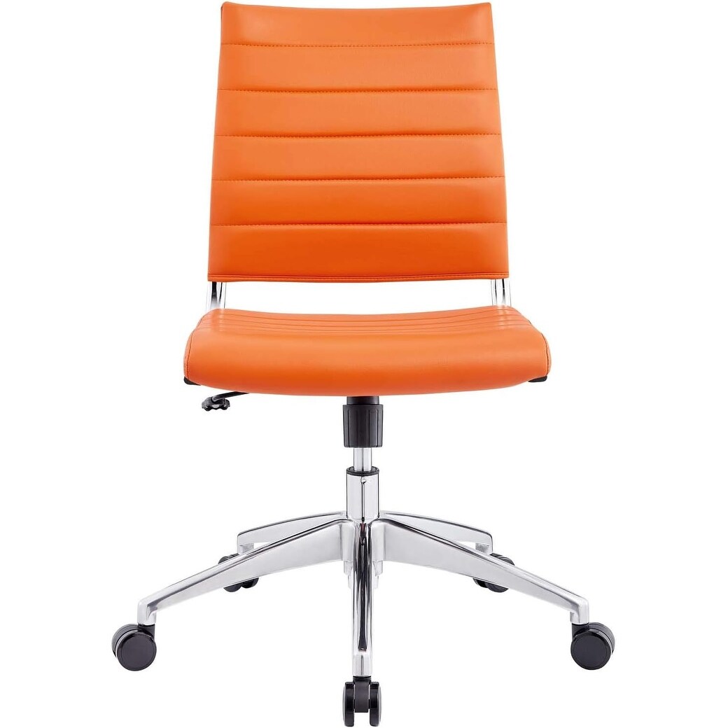 Orange Ribbed Armless Mid Back Swivel Conference Chair with