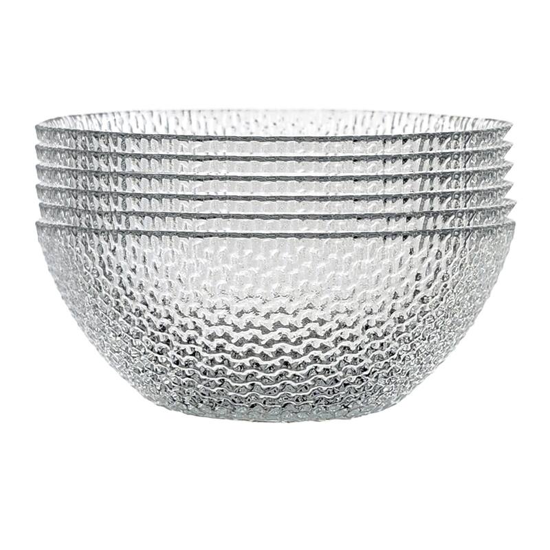 Glass Bowls with Pebble Pattern Perfect for Casual Meals or Festive Gatherings - Set-6 - Clear