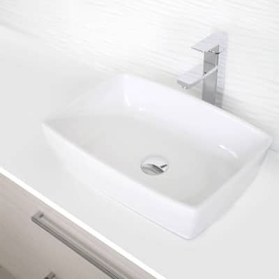 STYLISH 19 inch White Rectangular Porcelain Vessel Bathroom Sink - 19" x 13 3/8" x 5 3/4"