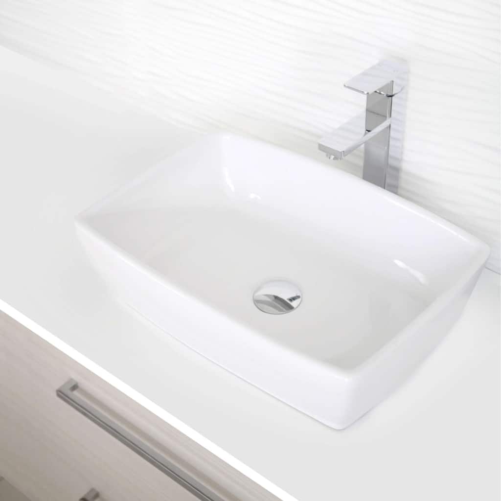 STYLISH Porcelain Rectangular 19-inches Top Mounted Ceramic Vessel Bathroom Sink White - 19" x 13 3/8" x 5 3/4"