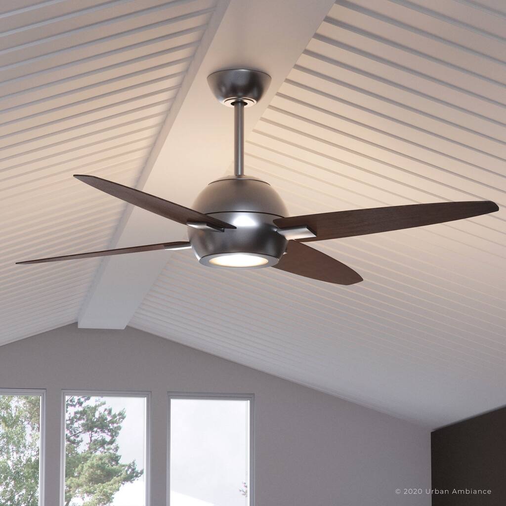 Luxury Modern Indoor Ceiling Fan, 14.5"H x 54"W, with Transitional Style, Brushed Nickel Finish, by Urban Ambiance - 54 Inches