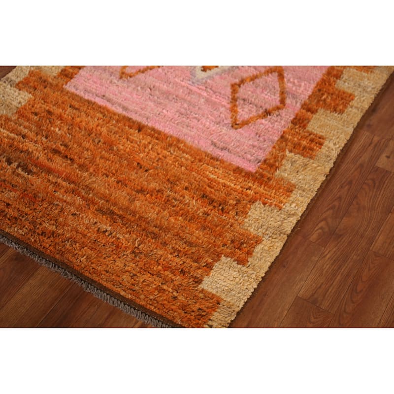 Geometric Orange Moroccan Runner Rug Handmade Wool Carpet - 2'10" x 9'8"