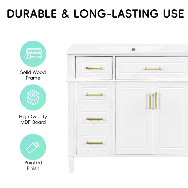 36 Inch Single Sink Bathroom Vanity Cabinet with 4 Drawers, Vanity Base & Ceramic Basin Set