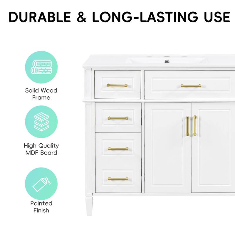 Roomfitters 36" Bathroom Vanity with Sink, Solid Pinewood Frame, 4 Drawers, Soft-Close Doors & Adjustable Shelf