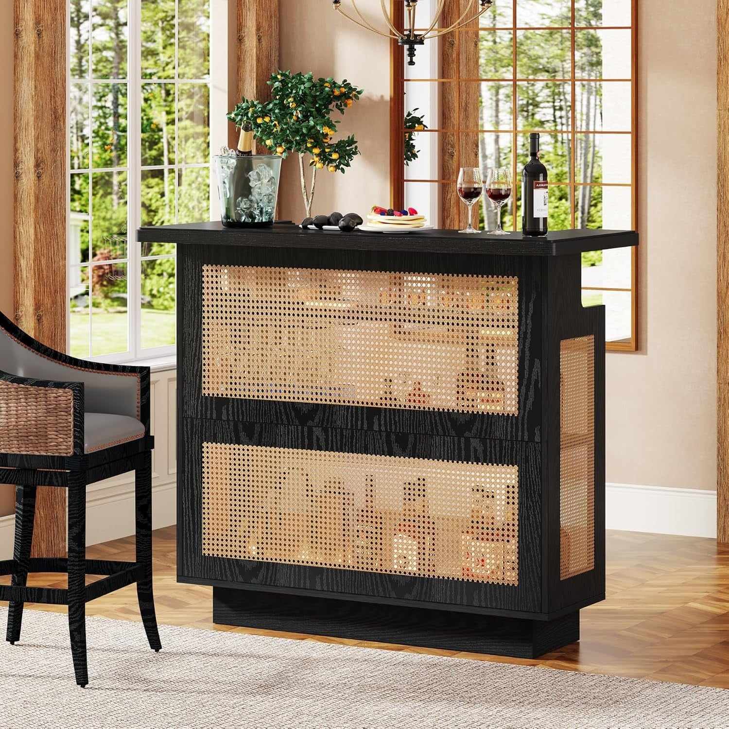 4-Tier Home Bar Unit, Liquor Bar Table, Mini Bar with Wine Racks
