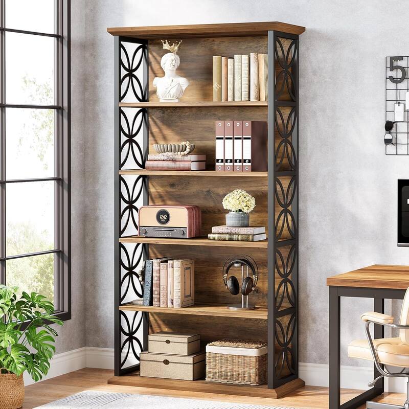 71 Inches Industrial Bookcase with Metal Frame