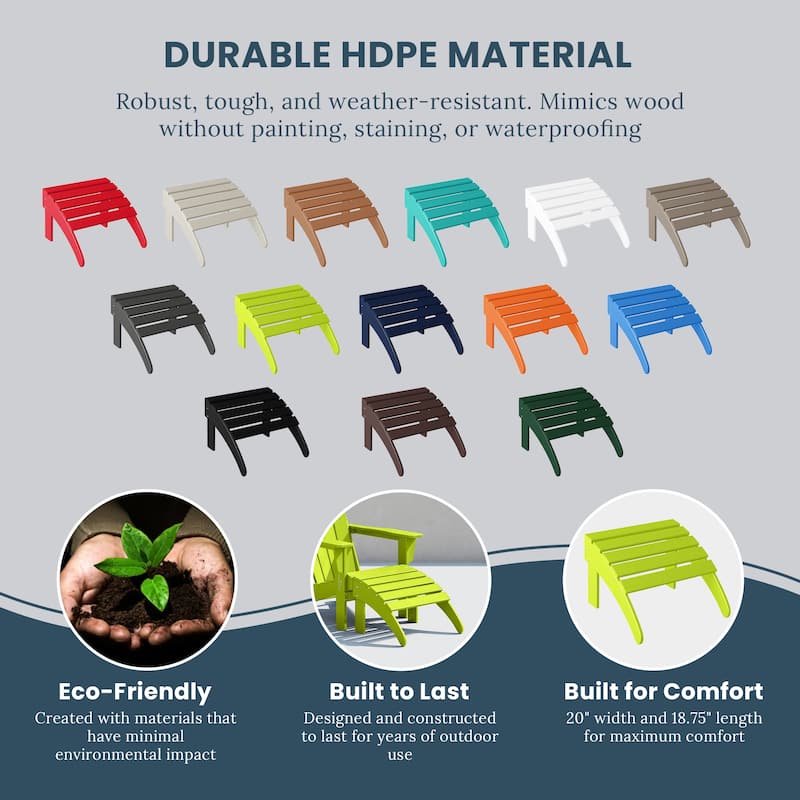 Polytrends Laguna Hdpe All Weather Outdoor Patio Foldable Ottoman
